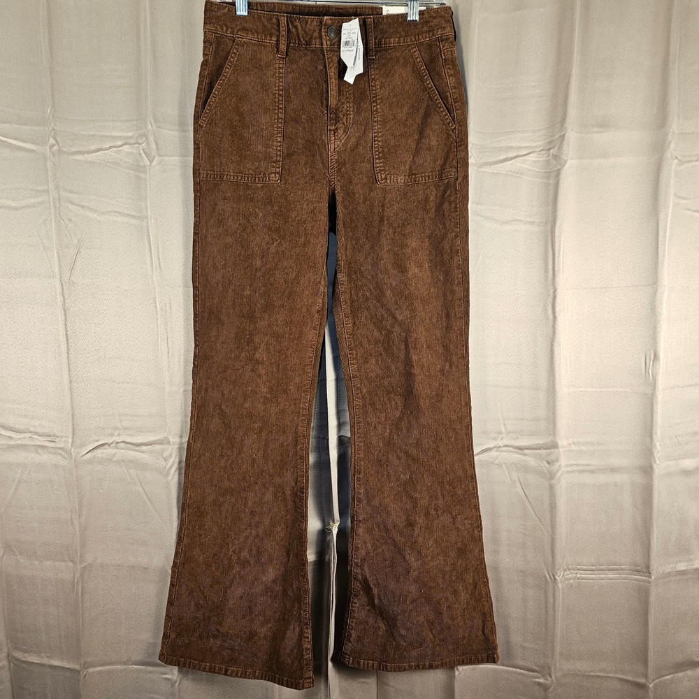 NWT American Eagle Womens Brown Super Hi Rise Corduroy Flare Pants 10